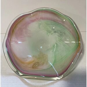 Murano Glass Gruppo Vittorio Art Glass Bowl With Original Tag Ruffled 9.75" VTG